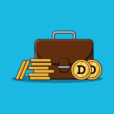 Bavulda bir sürü para ve izole edilmiş altın sikkeler. tire çuvalı