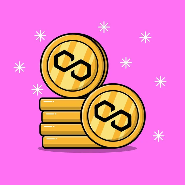 Apilar Monedas Polígono Oro Aislado Ilustración Plana Dibujos Animados Fondo — Vector de stock
