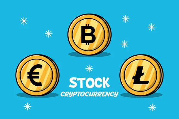 Cute Cartoon Stock Cryptocurrency Gold Coins — 图库矢量图片