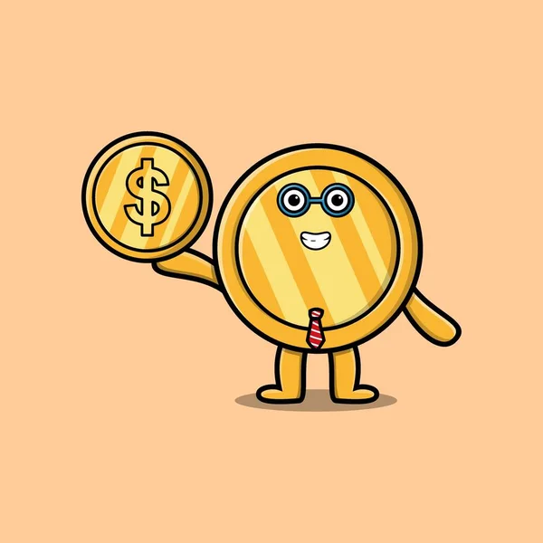 Cute Cartoon Złoty Znak Monety Szczęśliwym Wyrazem Nowoczesnym Stylu Projektowania — Wektor stockowy