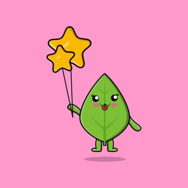 Modern tarz tasarımı ile ifade edilen sevimli yeşil yaprak karakteri 