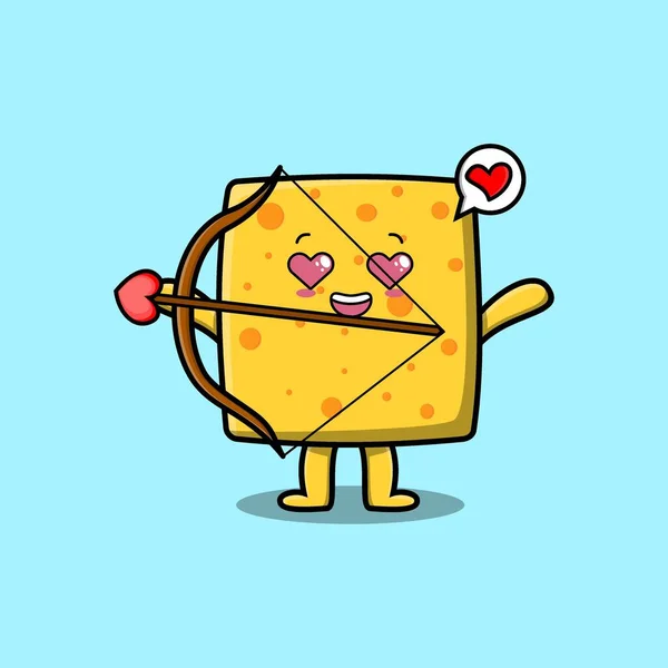 Cute Cartoon Mascot Character Romantic Cupid Cheese Love Arrow Modern — Stock Vector