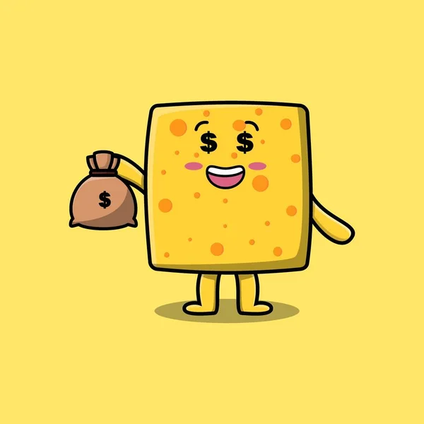Cute Cartoon Crazy Rich Cheese Money Bag Shaped Funny Modern — Stock vektor
