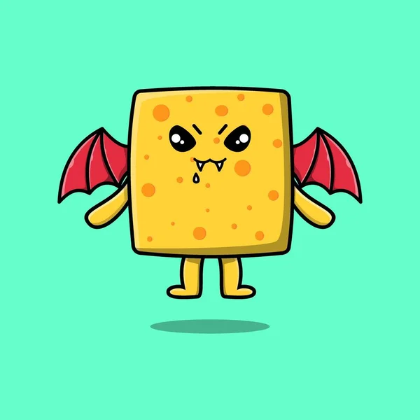 Cute Mascot Cartoon Cheese Character Dracula Wings Cute Modern Style — Stock vektor
