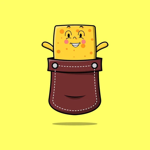 Cute Cartoon Cheese Character Coming Out Pocket Look Happy Concept — Stock vektor