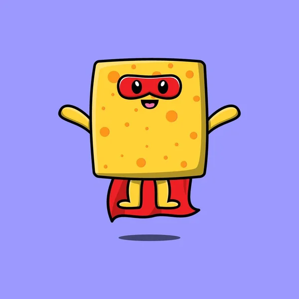 Cute Cheese Superhero Character Flaying Illustration Cartoon Vector Concept Modern — Stock vektor