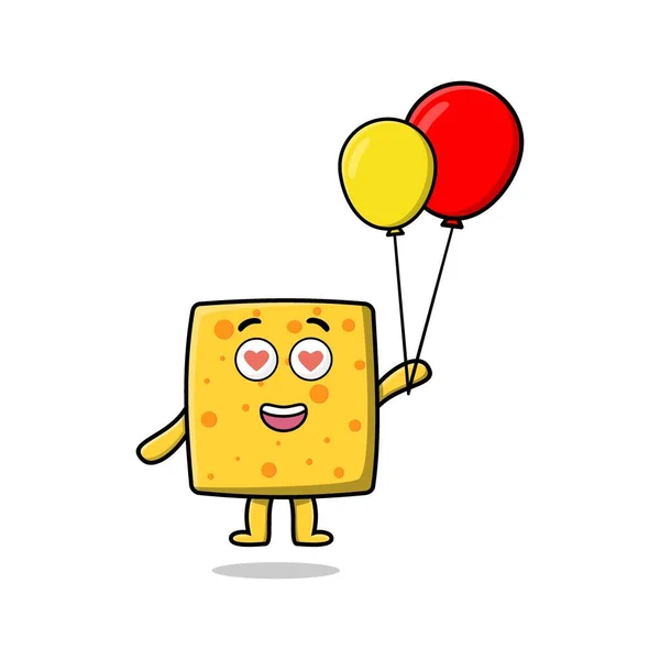 Cute Cartoon Cheese Floating Balloon Cartoon Vector Illustration Concept Cartoon — Stock vektor