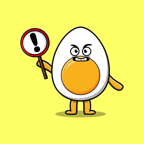 Cute Cartoon Illustration Boiled Egg Exclamation Sign Board — 图库矢量图片
