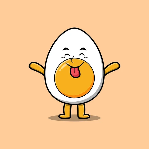 Cute Cartoon Boiled Egg Character Flashy Expression Cute Style — Stok Vektör