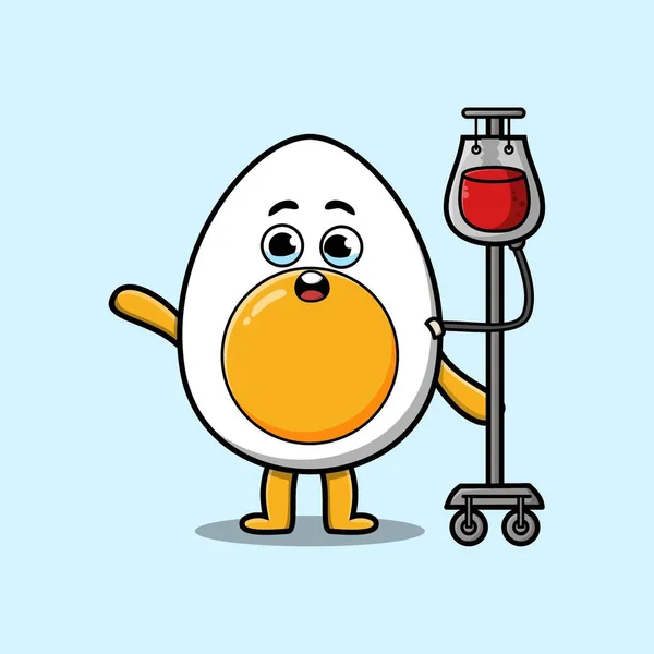 Cute Cartoon Illustration Boiled Egg Having Blood Transfusion Cute Modern — Stock Vector