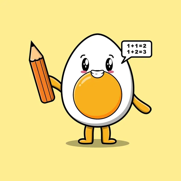 Haşlanmış Yumurta Tatlı Çizgi Film Zeki Öğrenci Kalem Tasarımı Ile — Stok Vektör