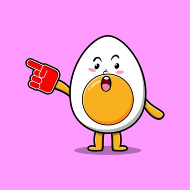 Modern tasarımda köpük parmak eldiveni ile kaynamış yumurta. 