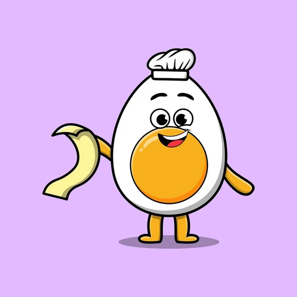 Cute Cartoon Boiled Egg Chef Character Menu Hand — 스톡 벡터