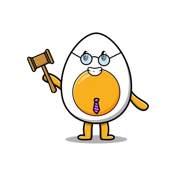 Cute Cartoon Mascot Character Wise Judge Boiled Egg Wearing Glasses — Διανυσματικό Αρχείο