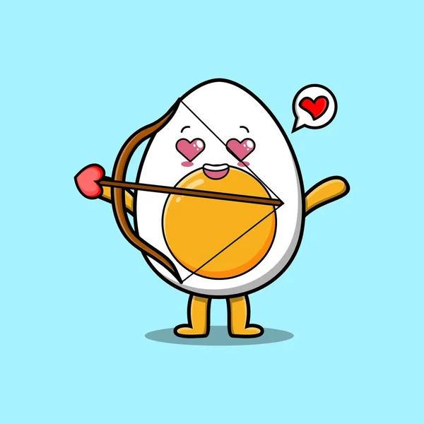 Cute Cartoon Mascot Character Romantic Cupid Boiled Egg Love Arrow — ストックベクタ