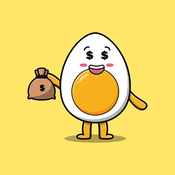 Cute Cartoon Crazy Rich Boiled Egg Money Bag Shaped Funny — Vettoriale Stock
