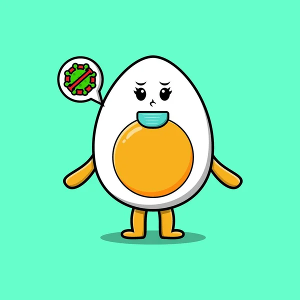 Cute Cartoon Illustration Boiled Egg Using Mask Prevent Corona Virus — Vettoriale Stock