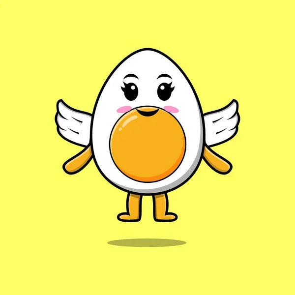 Cute Cartoon Boiled Egg Character Wearing Wings Modern Style Design — Vettoriale Stock