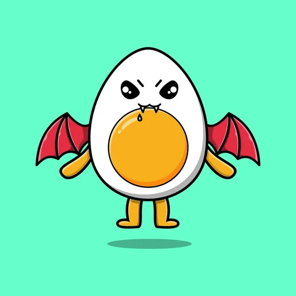 Cute Mascot Cartoon Boiled Egg Character Dracula Wings Cute Modern — Vetor de Stock