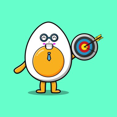 Haşlanmış yumurta işadamı neşeli bir ifadeyle ok ve hedefi tutuyor.