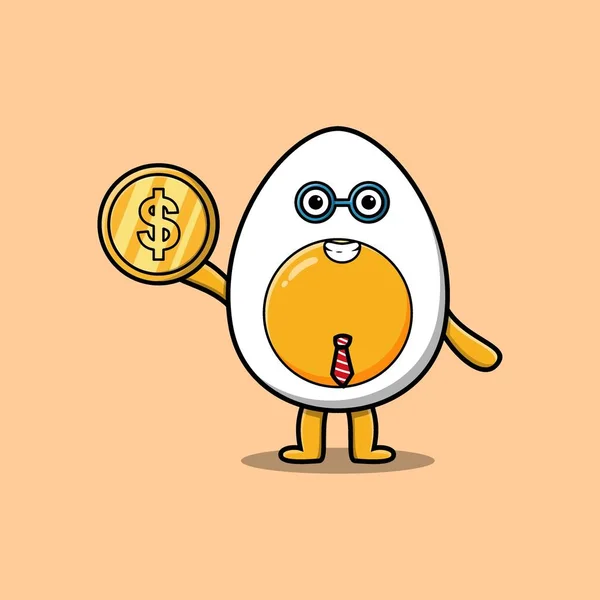 Boiled Egg Successful Businessman Holding Gold Coin Cartoon Vector Image — Wektor stockowy