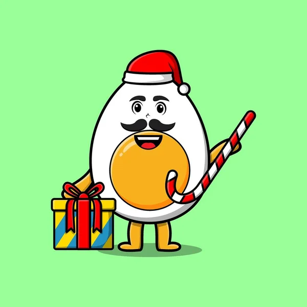 Χαριτωμένο Καρτούν Βραστό Αυγό Santa Χαρακτήρα Ρήτρα Φέρνει Καραμέλα Ζαχαροκάλαμο — Διανυσματικό Αρχείο