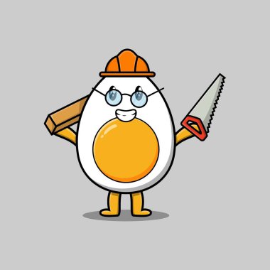 Sevimli bir çizgi film, marangoz karakteri olarak yumurta haşladı. Tahta ve testere ile modern tarzda tasarlandı.