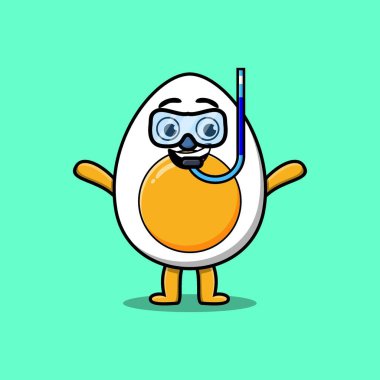 Sevimli çizgi film kaynatılmış yumurta dalgıcı ve üç boyutlu modern tasarım.