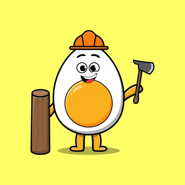 三维现代风格设计中以木斧木为木匠的卡通片煮蛋 — 图库矢量图片