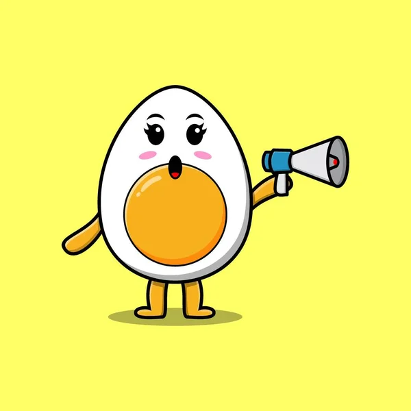 Χαριτωμένο Cartoon Βραστό Αυγό Χαρακτήρα Μιλούν Μεγάφωνο Στυλ Κινουμένων Σχεδίων — Διανυσματικό Αρχείο