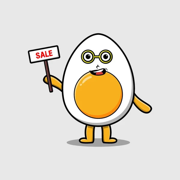Симпатичний Мультфільм Вареного Яйця Персонаж Тримає Продажу Знака Дизайну Концепції — стоковий вектор