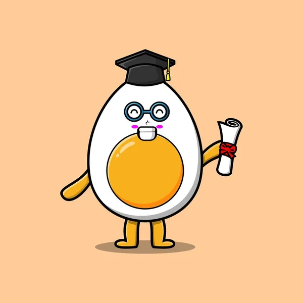 Carino Cartone Animato Uovo Sodo Studente Personaggio Giorno Della Laurea — Vettoriale Stock