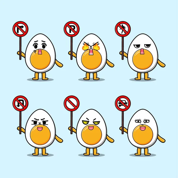 Χαριτωμένο Βραστό Αυγό Χαρακτήρα Κινουμένων Σχεδίων Κρατώντας Την Πινακίδα Κυκλοφορίας — Διανυσματικό Αρχείο