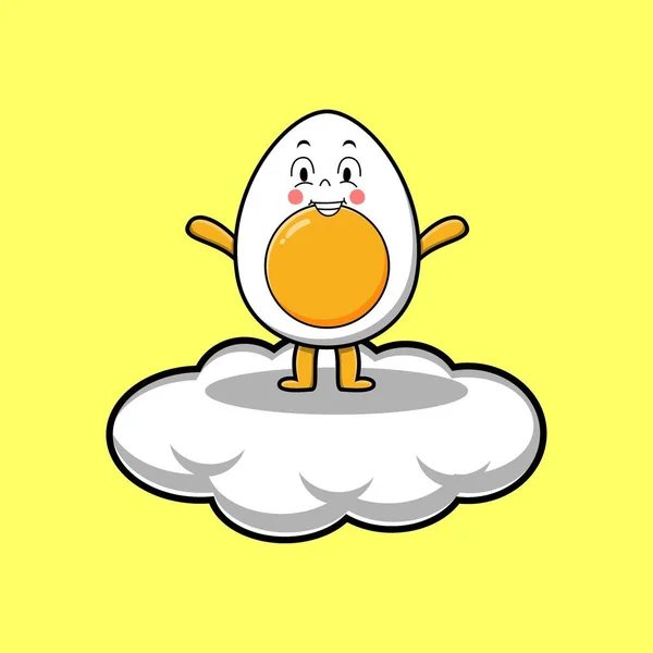 Χαριτωμένο Καρτούν Βραστό Αυγό Χαρακτήρα Εκμετάλλευση Στην Εικόνα Διάνυσμα Σύννεφο — Διανυσματικό Αρχείο
