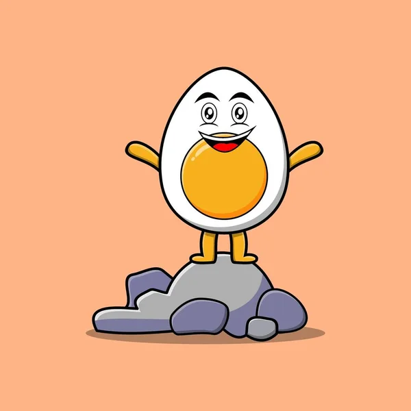 Carino Personaggio Uovo Sodo Cartone Animato Con Espressione Nel Design — Vettoriale Stock
