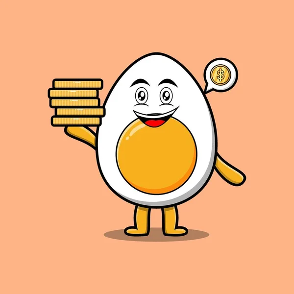 Carino Personaggio Uovo Sodo Cartone Animato Con Espressione Nel Design — Vettoriale Stock