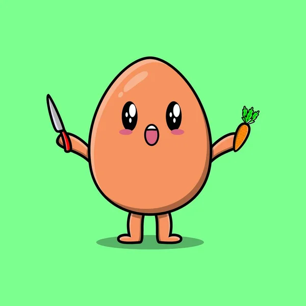 Χαριτωμένο Καρτούν Καφέ Χαριτωμένο Χαρακτήρα Αυγό Κρατώντας Μαχαίρι Και Καρότο — Διανυσματικό Αρχείο