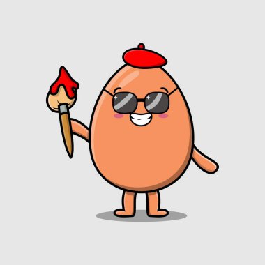 Şirin bir çizgi film karakteri. Şirin tasarım tarzında çizmek için şapkası ve fırçası olan kahverengi yumurta boyacısı.