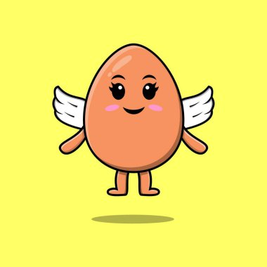 Modern stil tasarımında kanat takan sevimli kahverengi, sevimli yumurta karakteri.