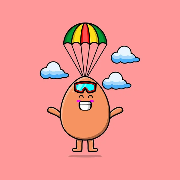 Nettes Maskottchen Cartoon Brown Niedliches Ist Fallschirmspringen Mit Fallschirm Und — Stockvektor