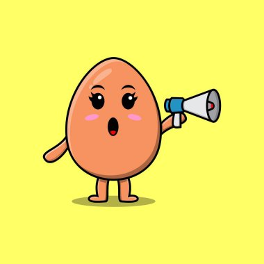 Şirin kahverengi çizgi film karakteri megafonla 3 boyutlu karikatür tarzı konuşuyor.