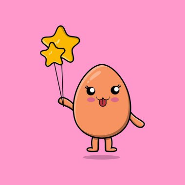 Yıldız balonu vektör illüstrasyonuyla yüzen şirin kahverengi yumurta.