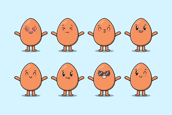 Set Kawaii Brown Cute Egg Cartoon Character Different Expressions Cartoon — Stock Vector