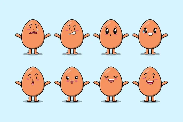 Set Kawaii Brown Cute Egg Cartoon Character Different Expressions Cartoon — Stock Vector
