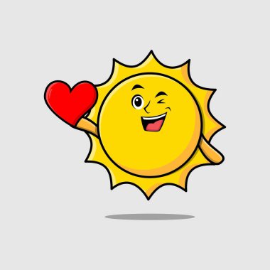 Modern tarzda büyük kırmızı bir kalbi olan sevimli bir çizgi film karakteri.