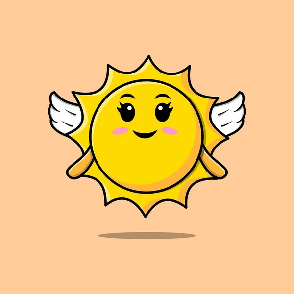 Roztomilý Karikatura Slunce Znak Výrazem Moderním Stylu Designu — Stockový vektor