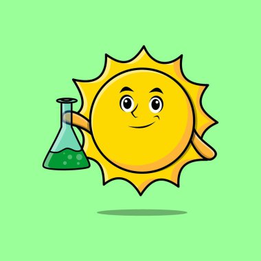Kimyasal reaksiyon camlı bilim adamı rolünde sevimli bir maskot karakteri güneşi.