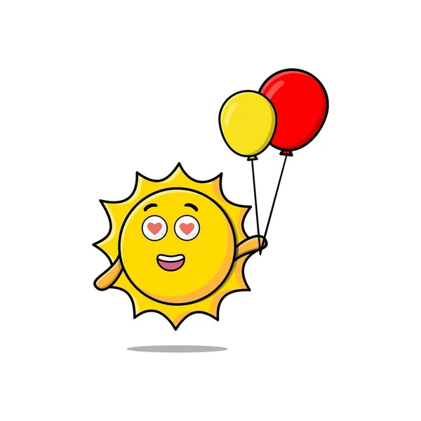 Niedliche Cartoon Sonne Schwebt Mit Luftballon Cartoon Vektor Illustration — Stockvektor