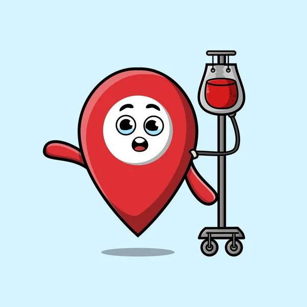 Cute Cartoon Illustration Pin Location Having Blood Transfusion Cute Modern — Stock Vector