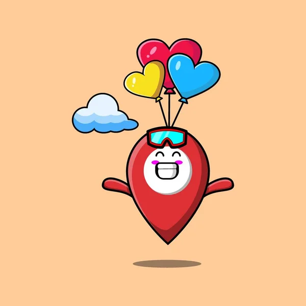 Cute Cartoon Pin Local Mascote Pára Quedismo Com Balão Gesto — Vetor de Stock
